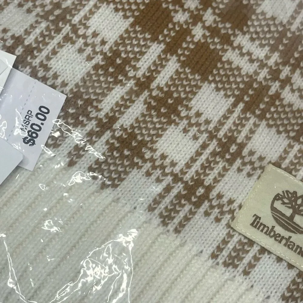 Timberland Scarf Buffalo Plaid 100% Acrylic Beige Off-White